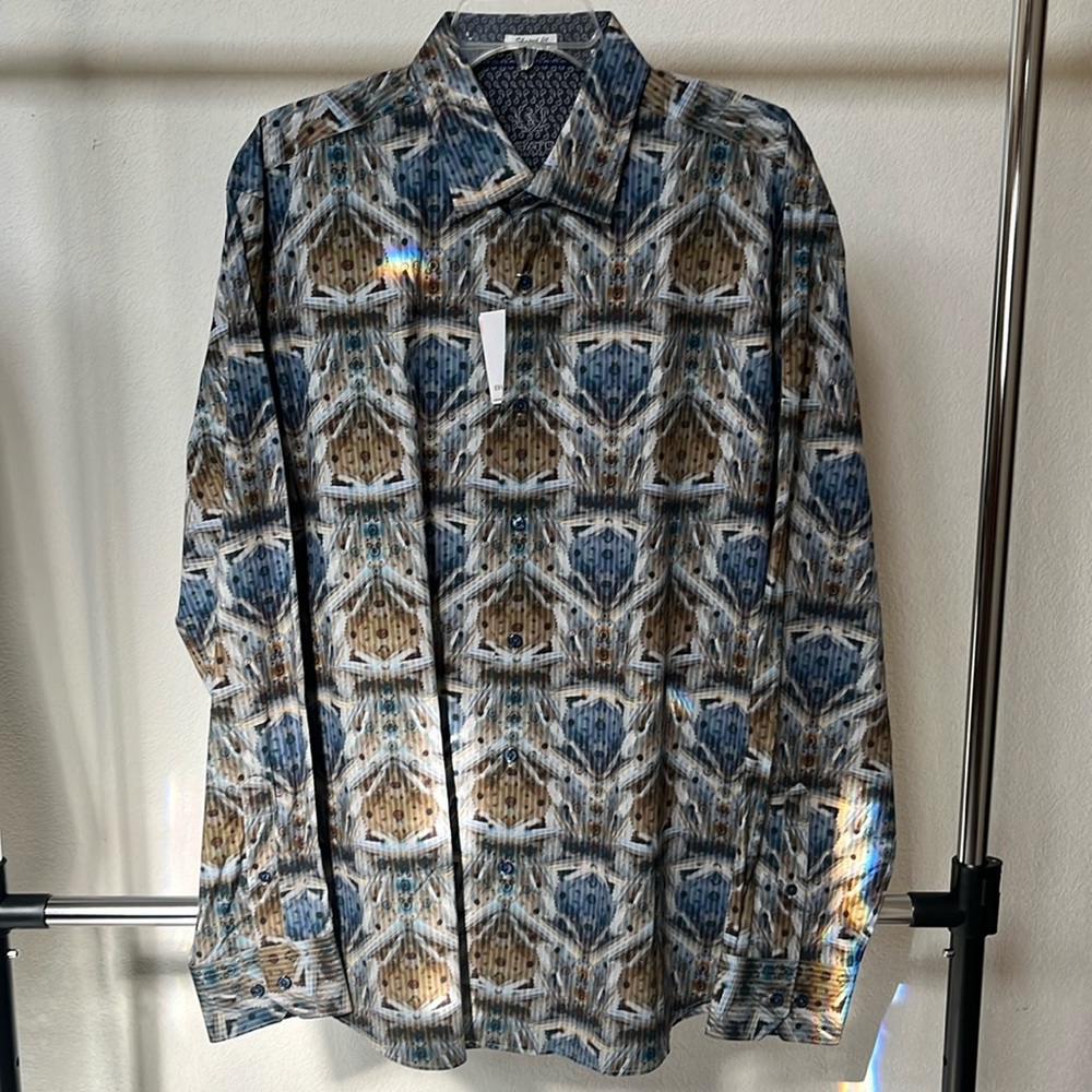 A brand new Bugatchi shirt. Size XL and multicolored. 100% cotton.